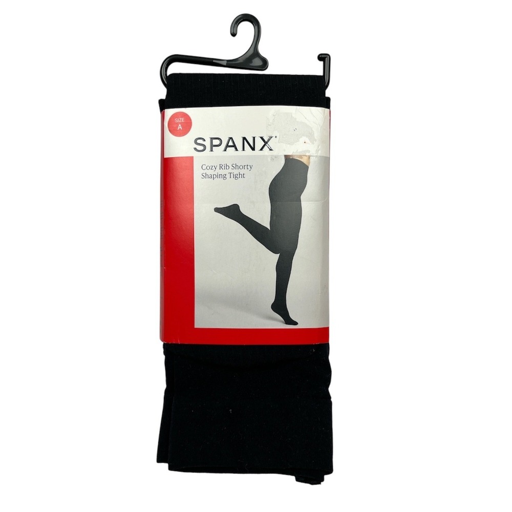 Spanx NEW Cozy Rib Shorty Shaping Tights Women Size A Black High Rise Opaque